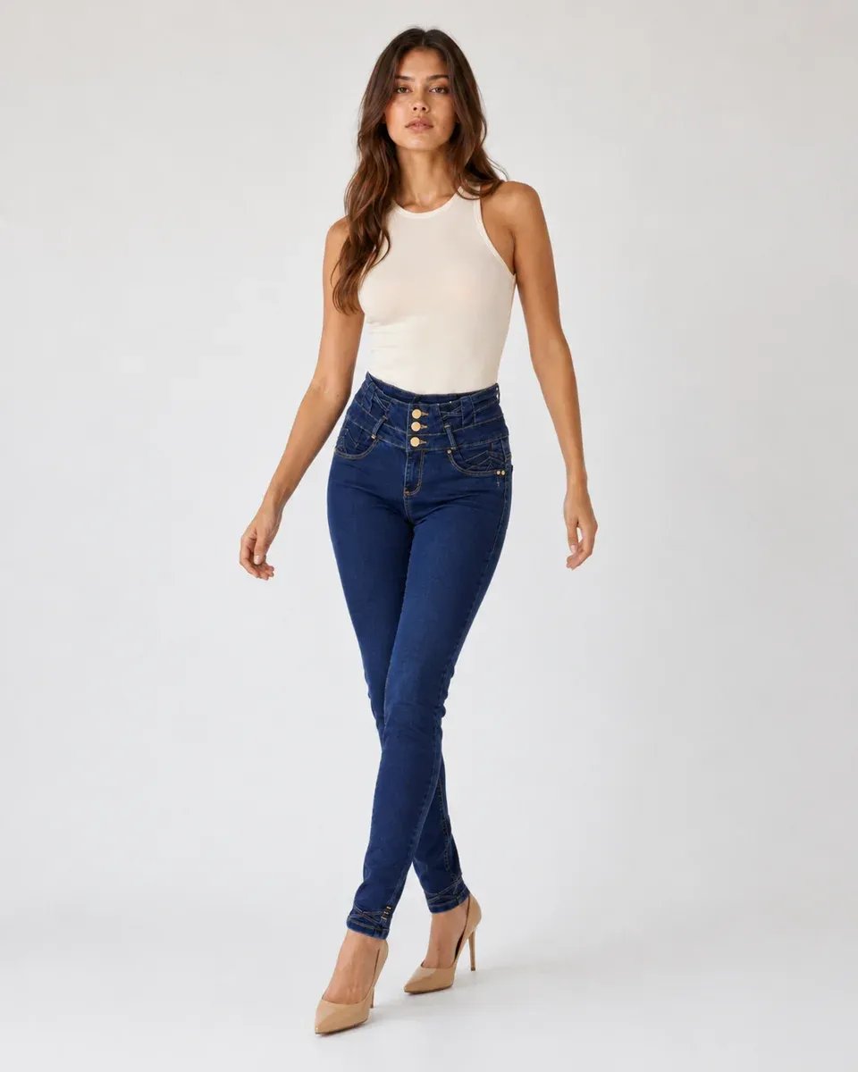 Pantalón Jean Colombiano Tiro Alto Con Botones Para Mujer - Image 11