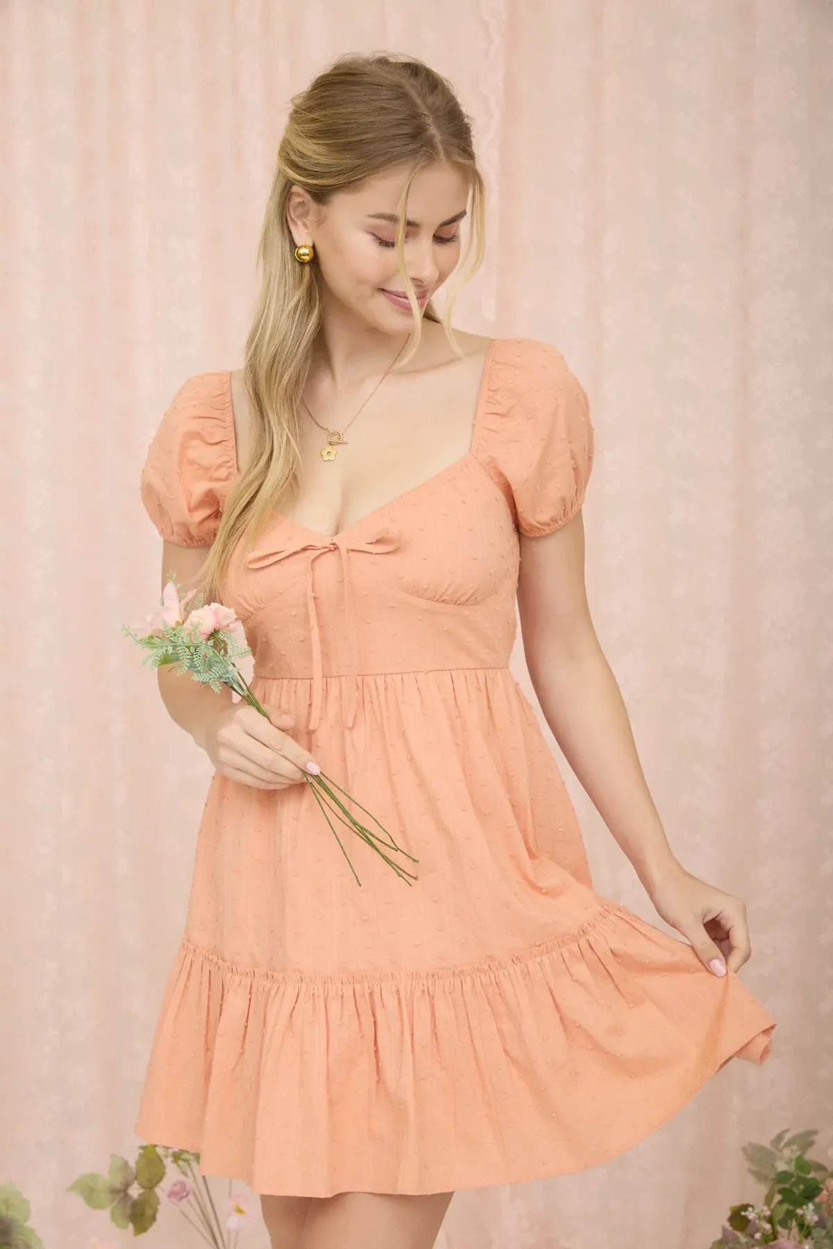 Vestido Blanco Corto Con Mangas Abullonadas Y Escote Corazon Para Mujer - Image 8