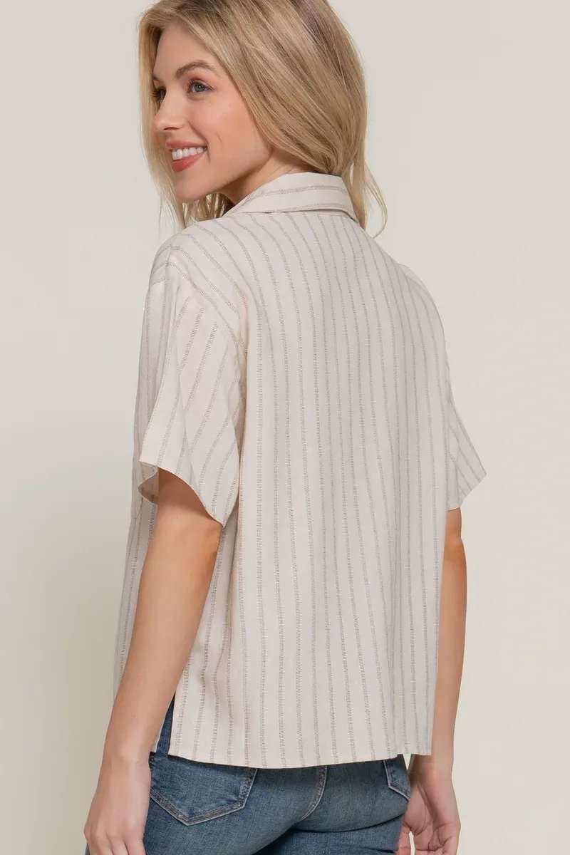 Camisa Rayada Manga Corta Azul Celeste Para Mujer Estilo Casual - Image 10