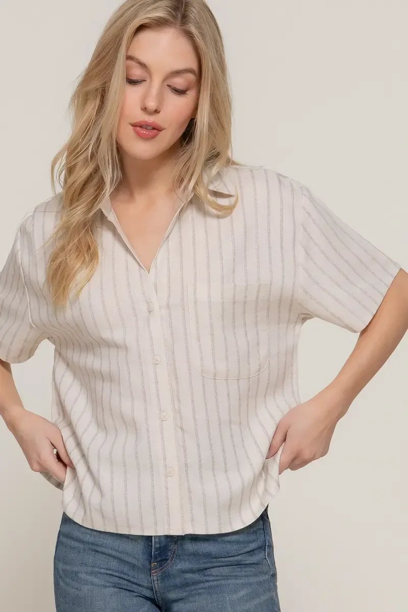 Camisa Rayada Manga Corta Azul Celeste Para Mujer Estilo Casual - Image 12