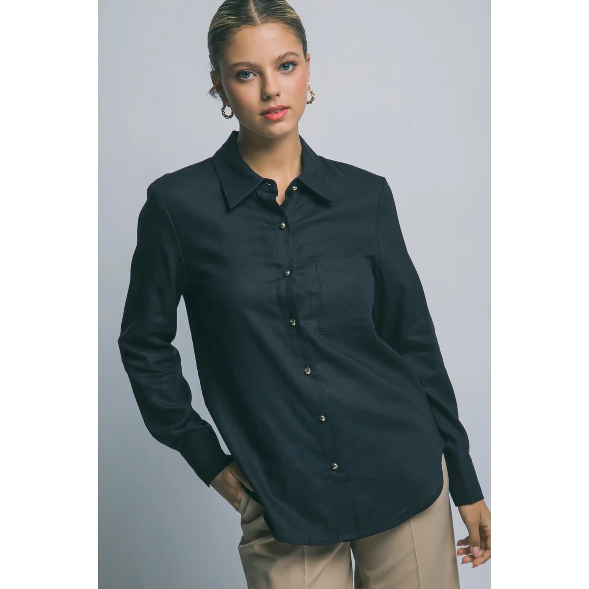 Camisa Lino Azul Cielo Oversize Manga Larga para Mujer - Image 3