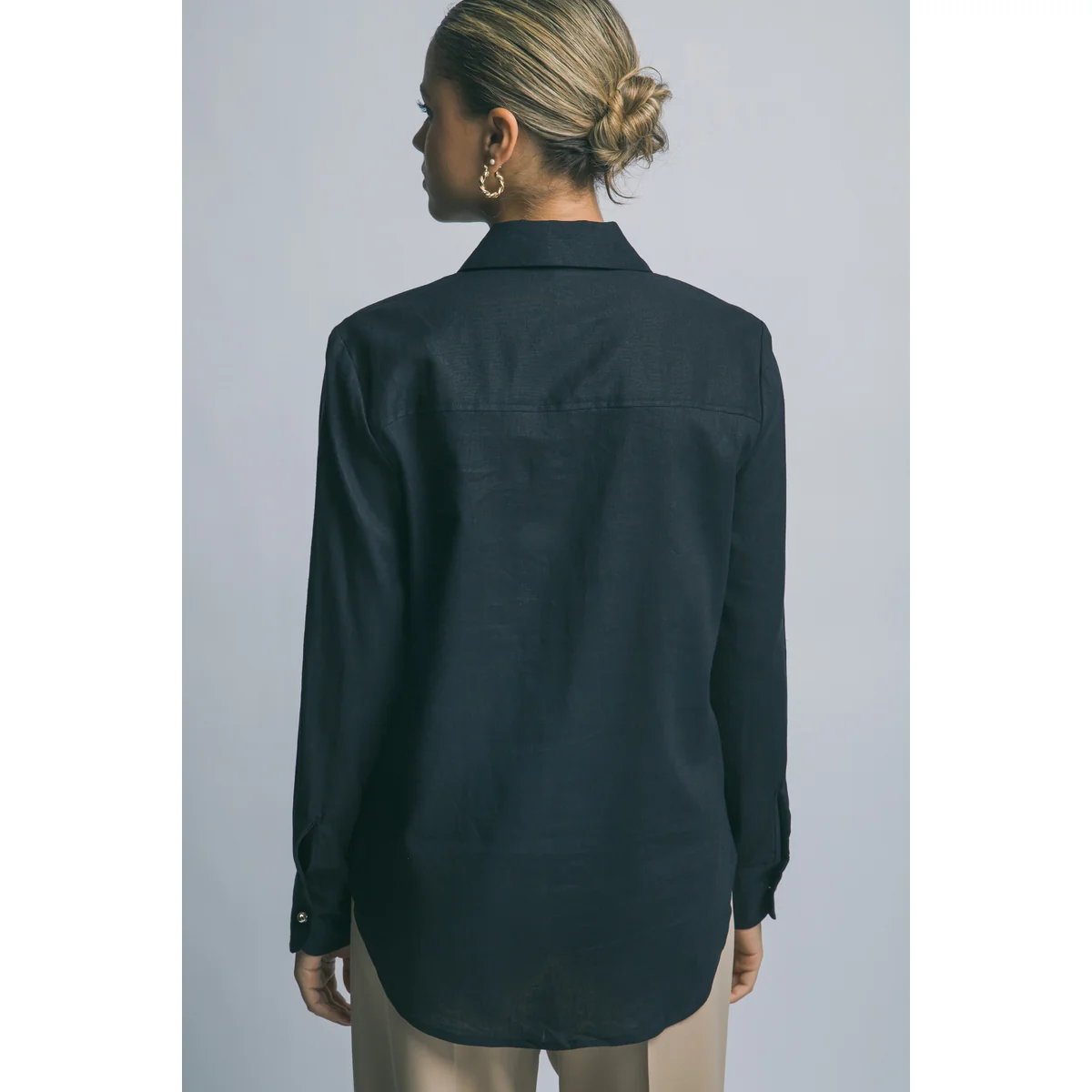 Camisa Lino Azul Cielo Oversize Manga Larga para Mujer - Image 5