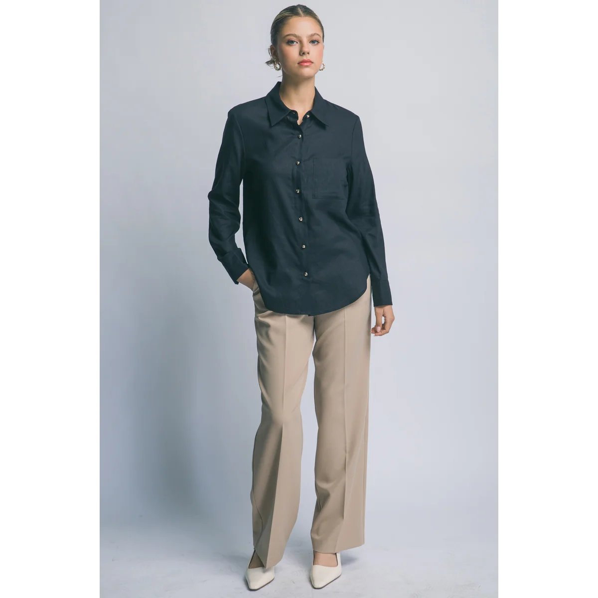 Camisa Lino Azul Cielo Oversize Manga Larga para Mujer - Image 6