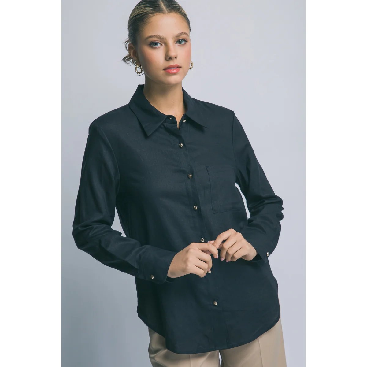 Camisa Lino Azul Cielo Oversize Manga Larga para Mujer - Image 7