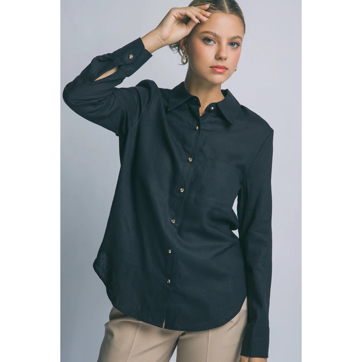 Camisa Lino Azul Cielo Oversize Manga Larga para Mujer - Image 9
