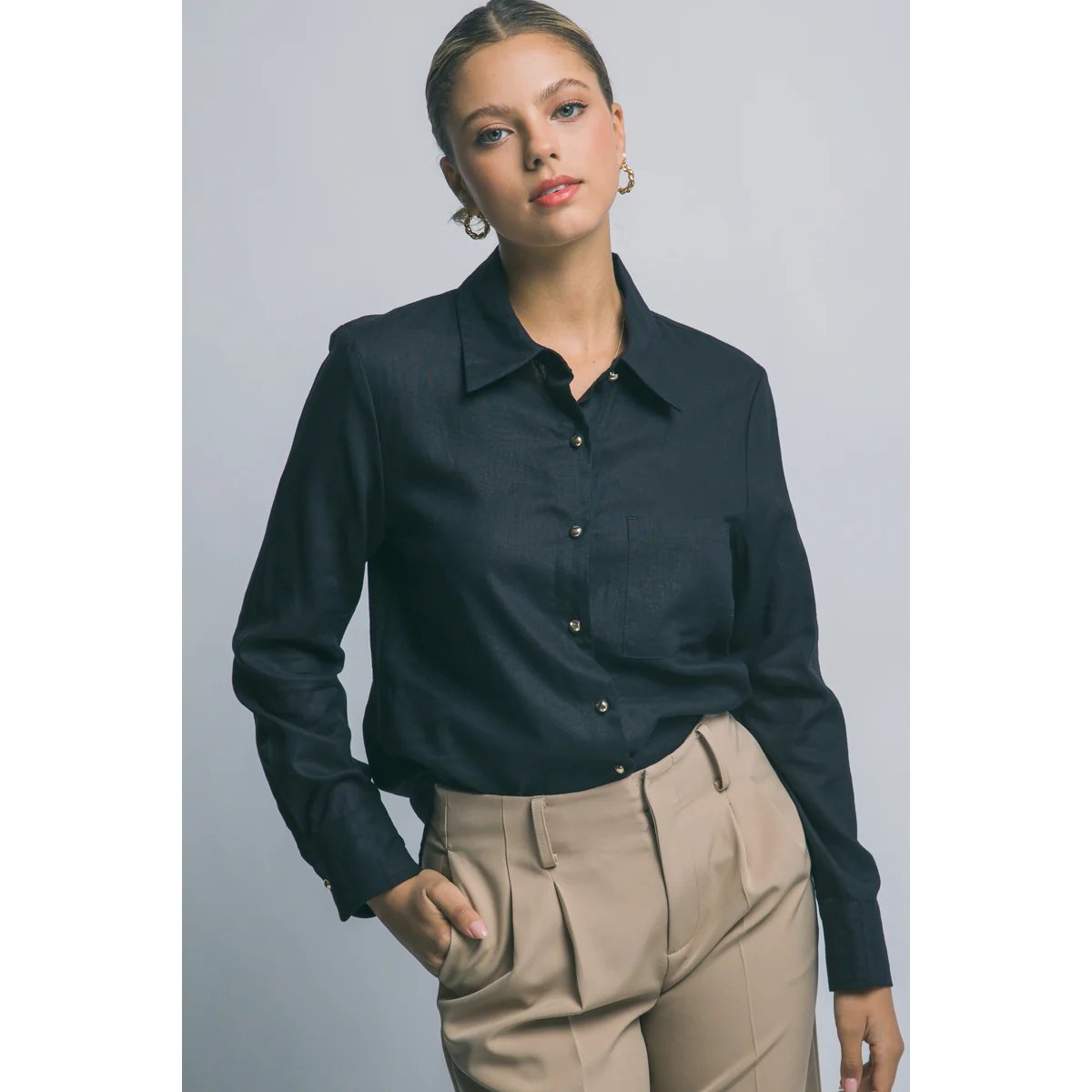 Camisa Lino Azul Cielo Oversize Manga Larga para Mujer - Image 10