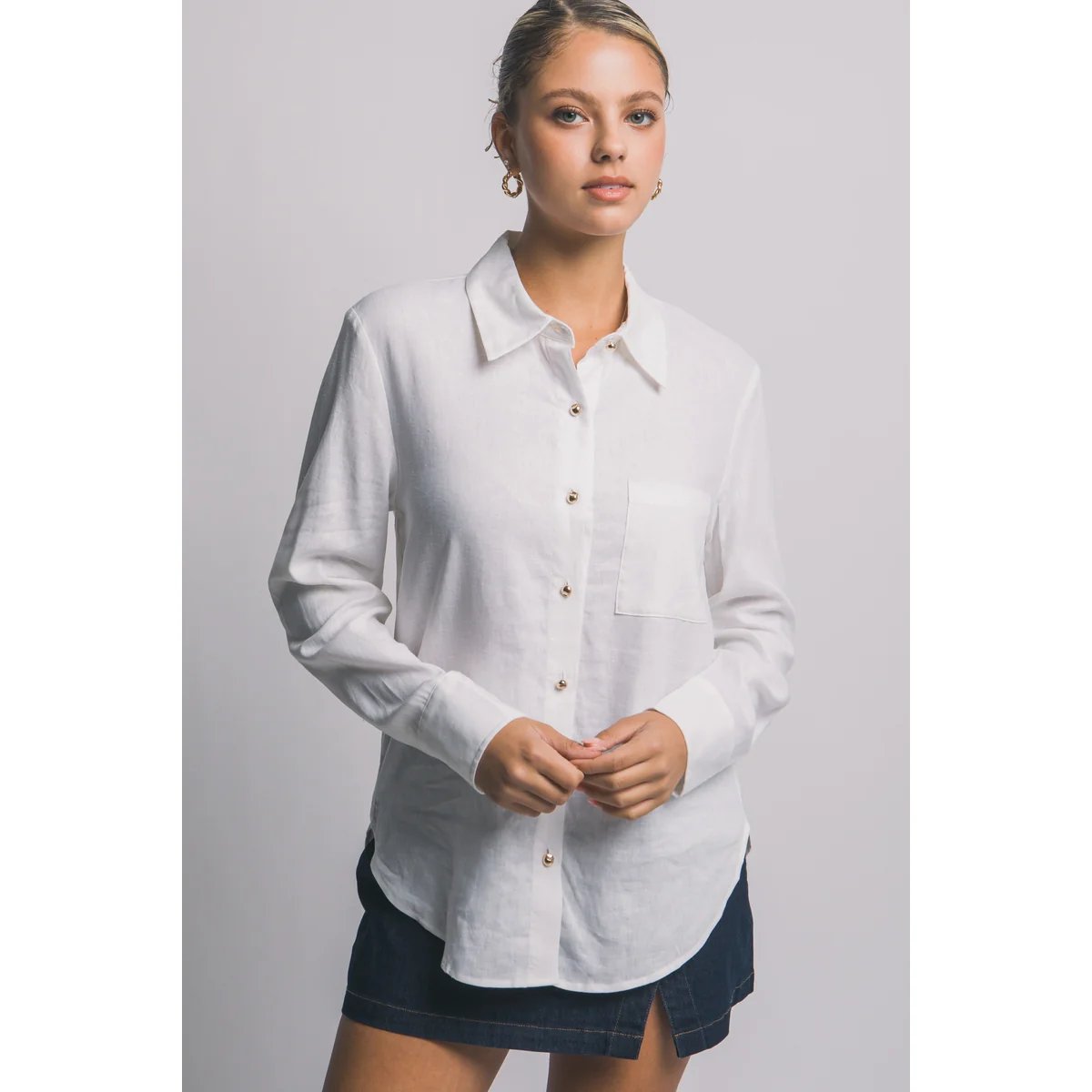 Camisa Lino Azul Cielo Oversize Manga Larga para Mujer - Image 18