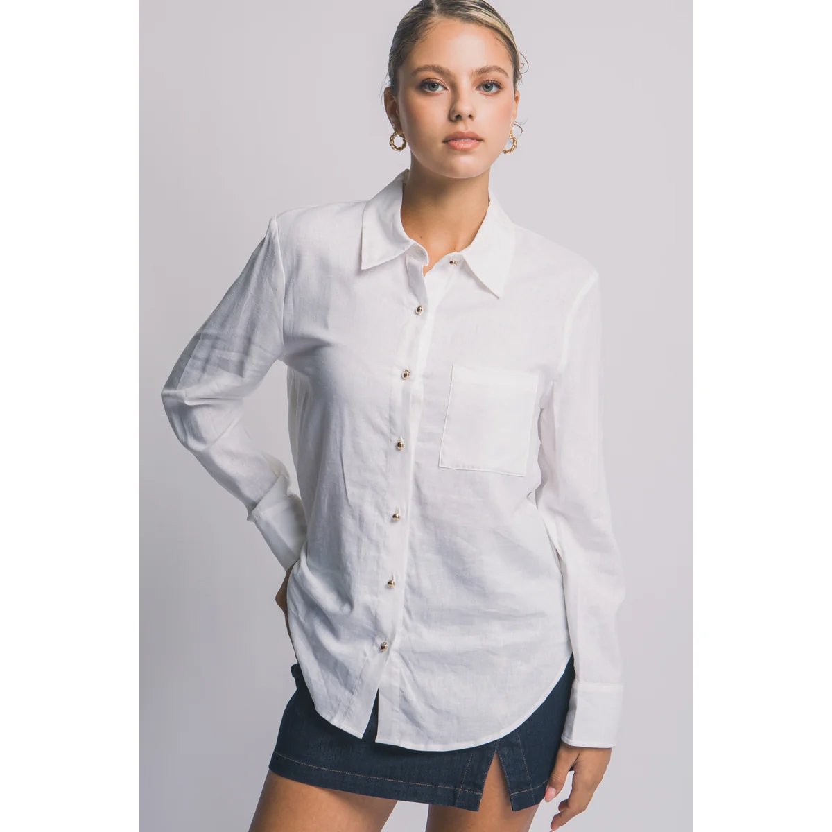 Camisa Lino Azul Cielo Oversize Manga Larga para Mujer - Image 19