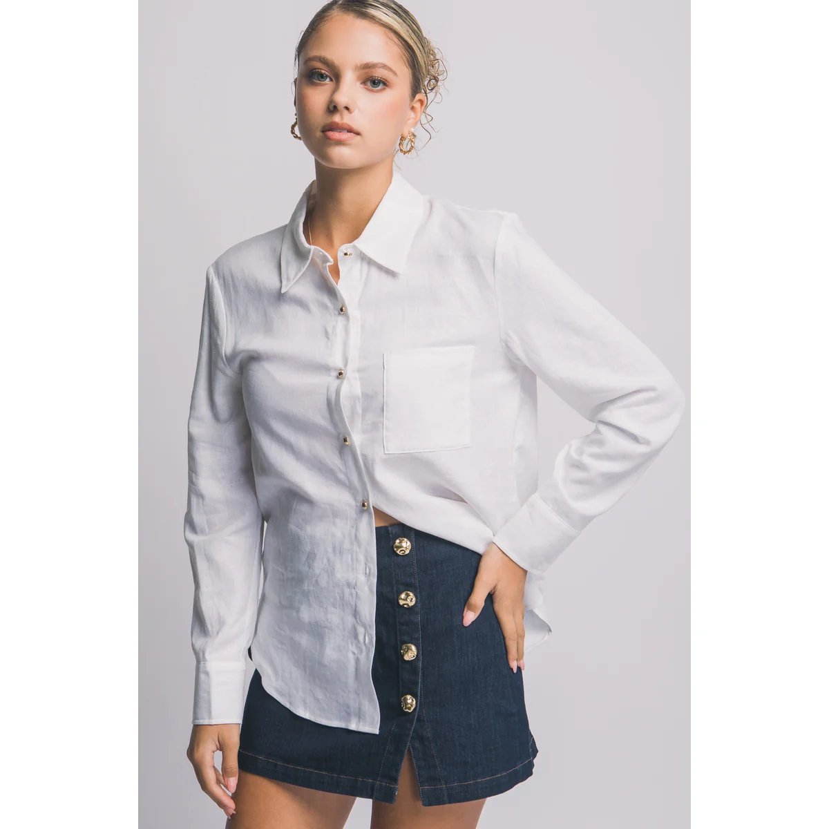 Camisa Lino Azul Cielo Oversize Manga Larga para Mujer - Image 20