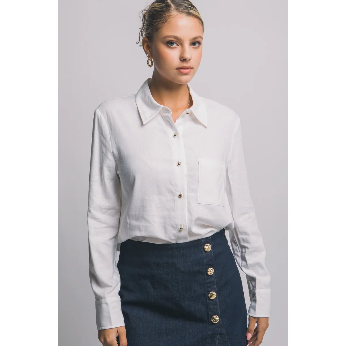 Camisa Lino Azul Cielo Oversize Manga Larga para Mujer - Image 21