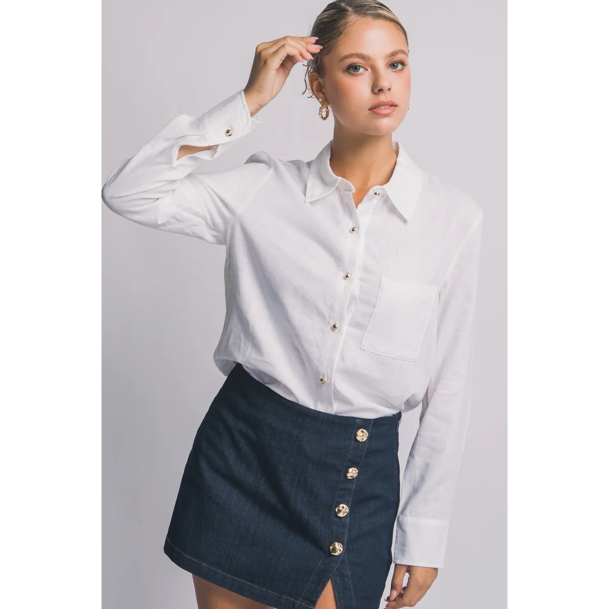 Camisa Lino Azul Cielo Oversize Manga Larga para Mujer - Image 22