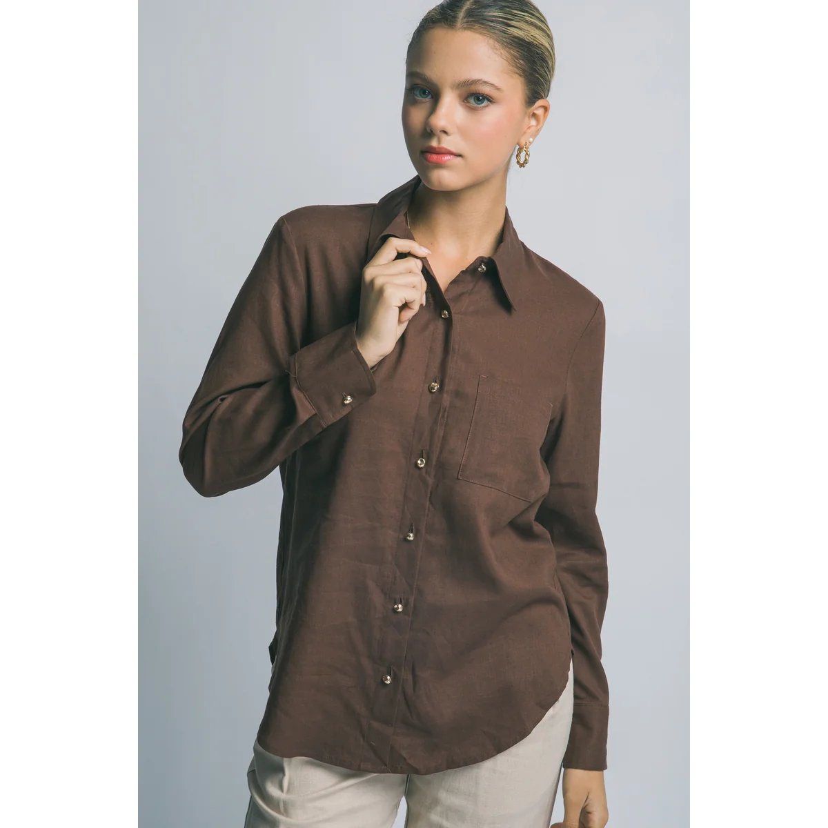 Camisa Lino Azul Cielo Oversize Manga Larga para Mujer - Image 28