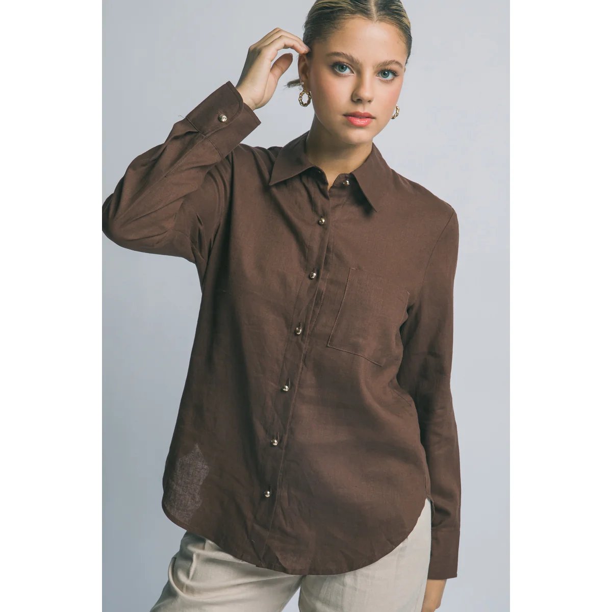 Camisa Lino Azul Cielo Oversize Manga Larga para Mujer - Image 29