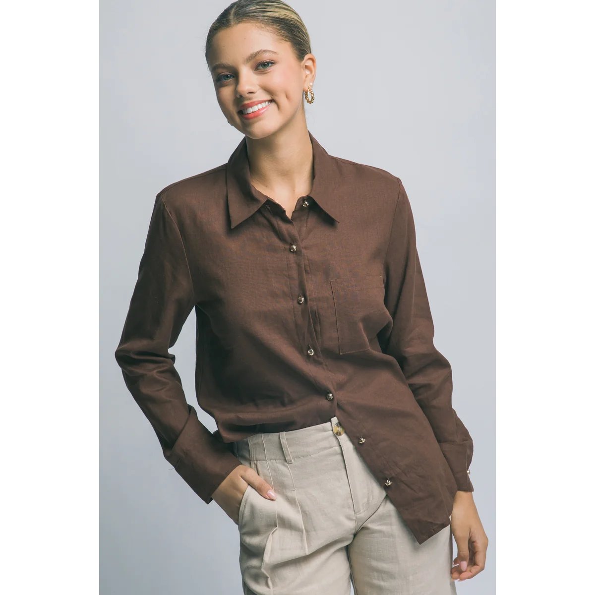 Camisa Lino Azul Cielo Oversize Manga Larga para Mujer - Image 30