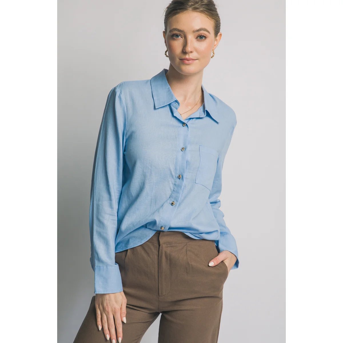 Camisa Lino Azul Cielo Oversize Manga Larga para Mujer - Image 47