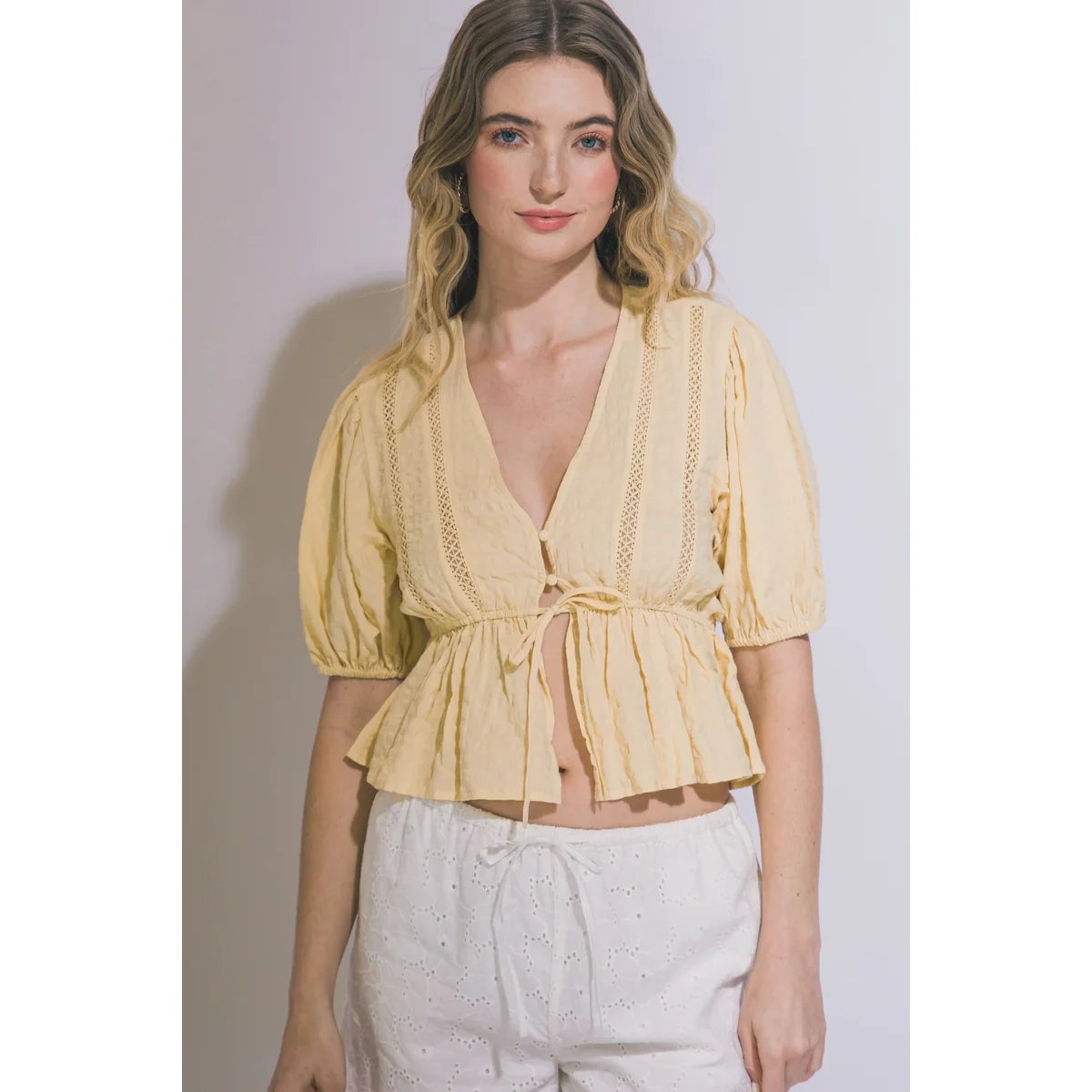 Blusa Bohemia Amarilla Con Bordados Y Lazos Para Mujer - Image 22