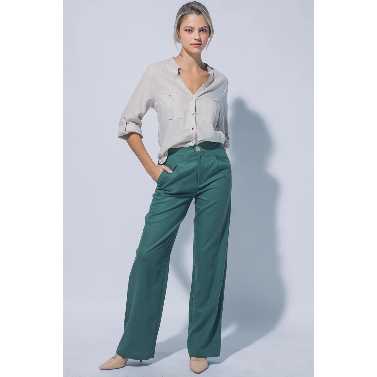 Pantalon Verde Esmeralda con Bolsillos Elastizado para Mujer - Image 40