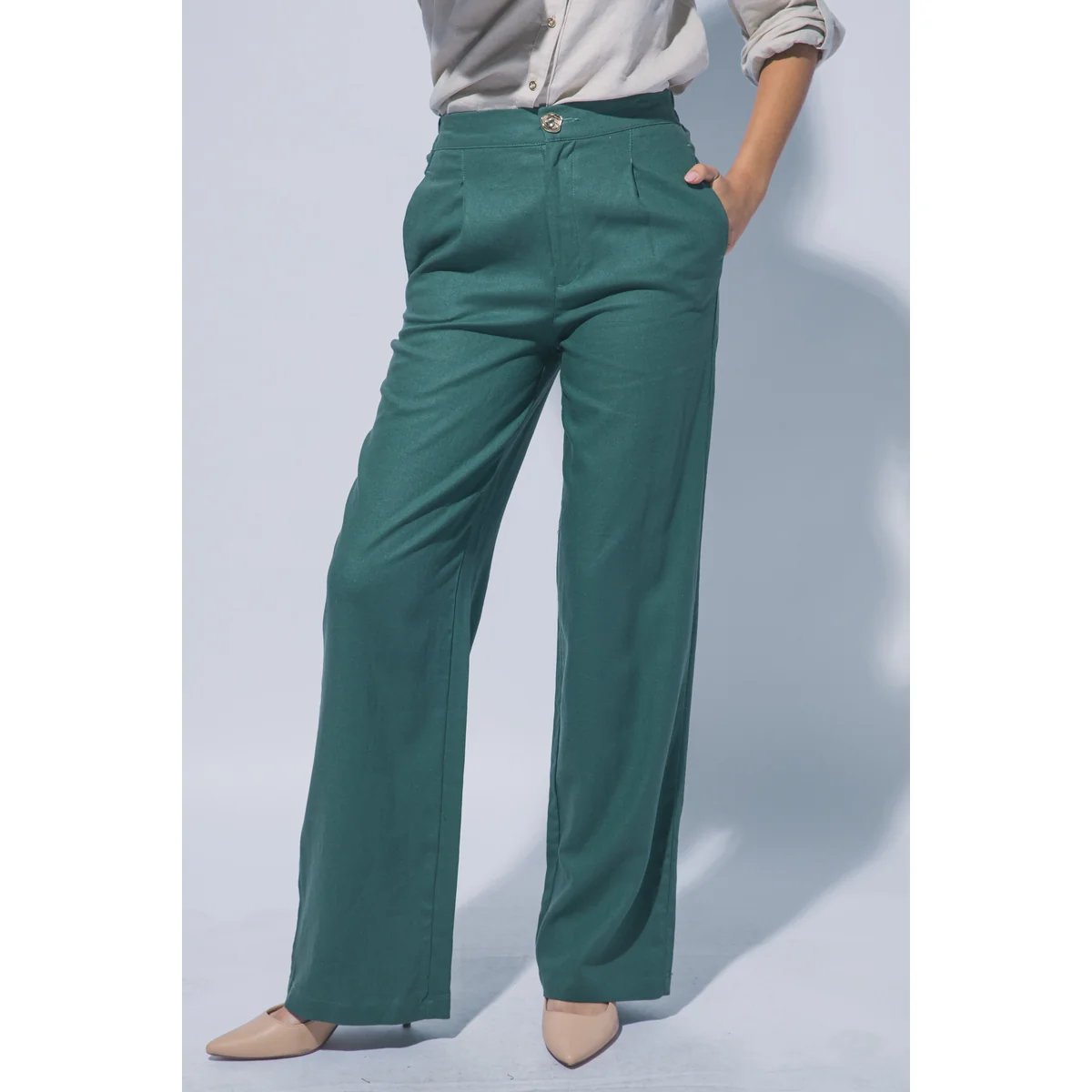 Pantalon Verde Esmeralda con Bolsillos Elastizado para Mujer - Image 41