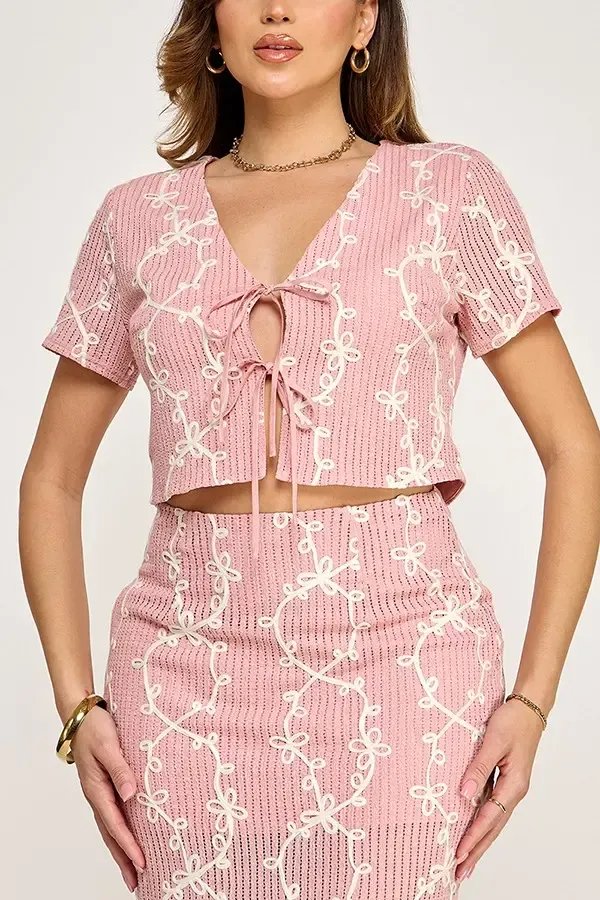 Conjunto de Top y Falda con Estampado Floral Rosa para Mujer - Image 2
