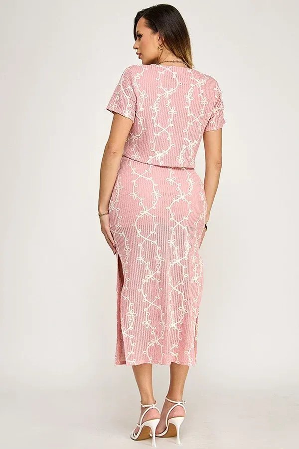 Conjunto de Top y Falda con Estampado Floral Rosa para Mujer - Image 5