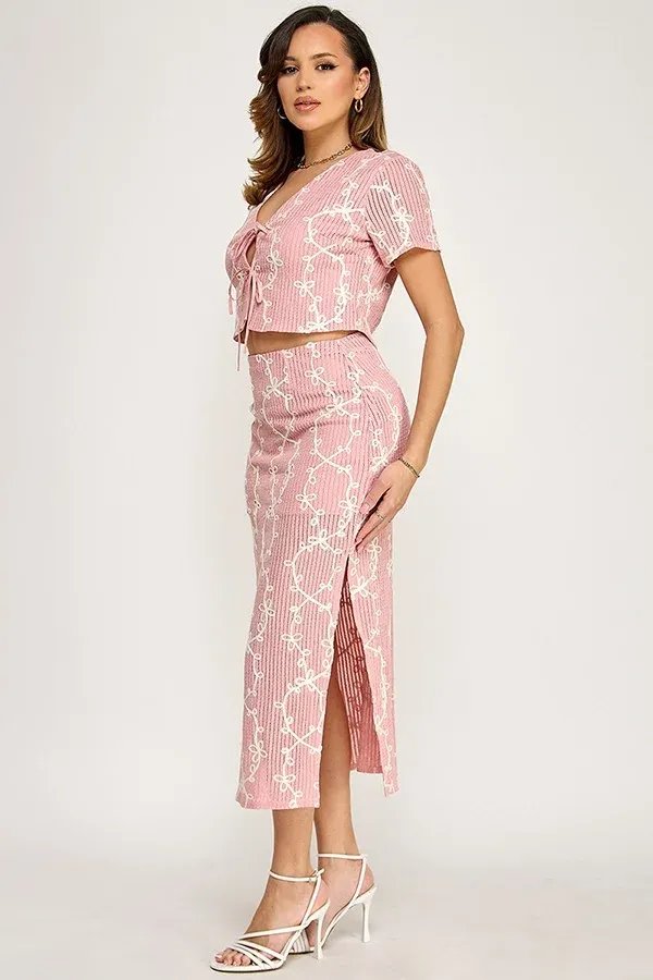 Conjunto de Top y Falda con Estampado Floral Rosa para Mujer - Image 3