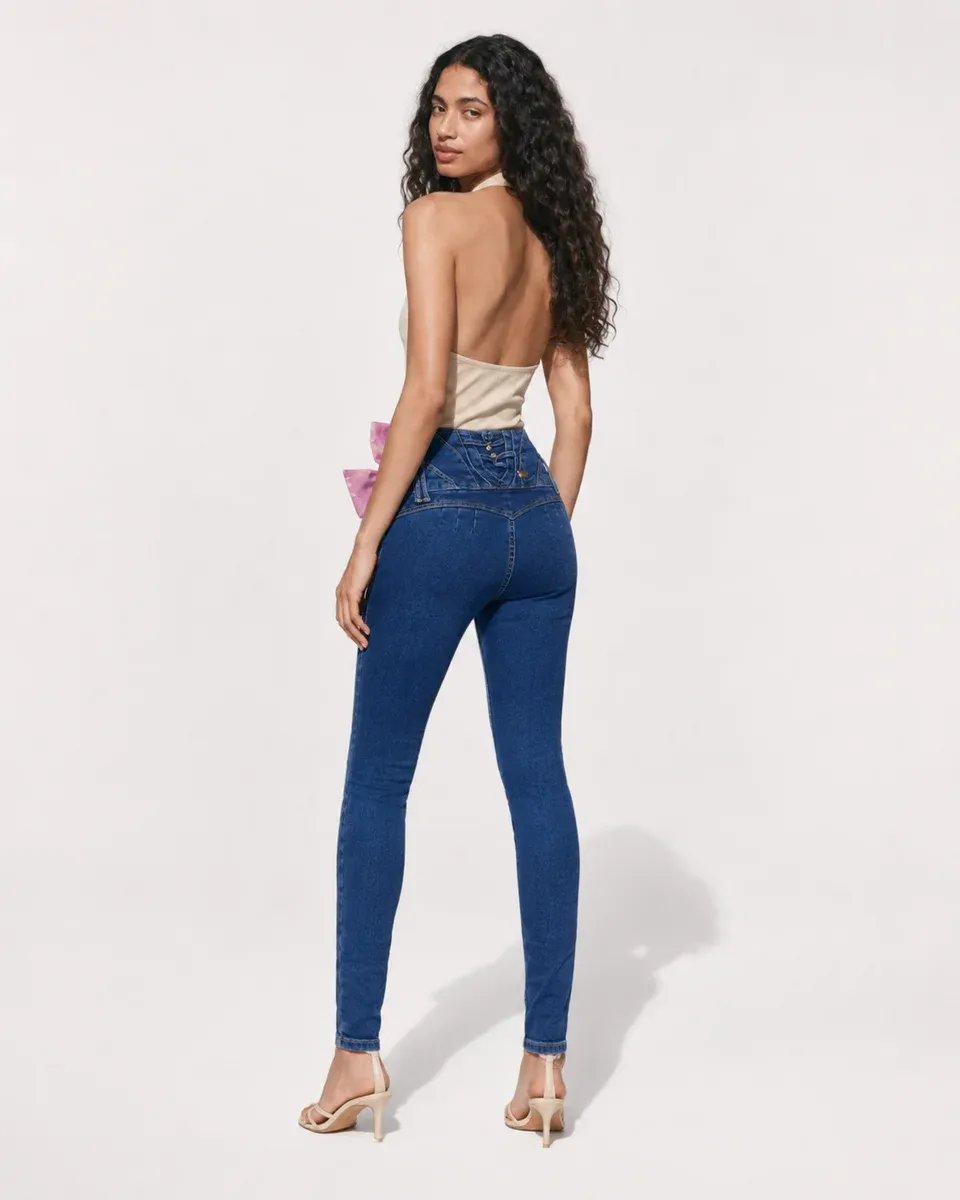 Pantalon Jean Tiro Alto Colombiano Con Lazo Decorativo Para Mujer - Image 5