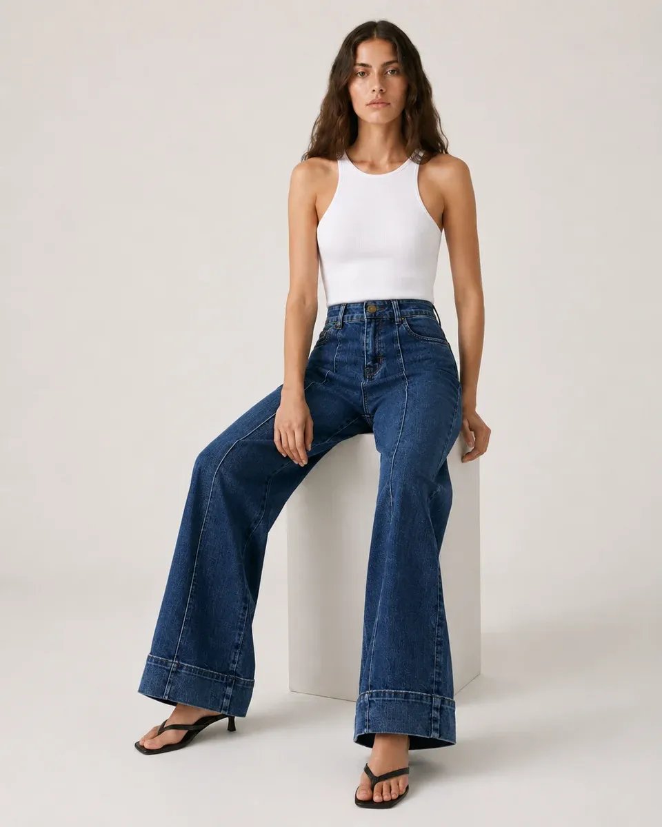 Pantalon Wide Leg de Mezclilla Azul Clasica para Mujer - Image 3