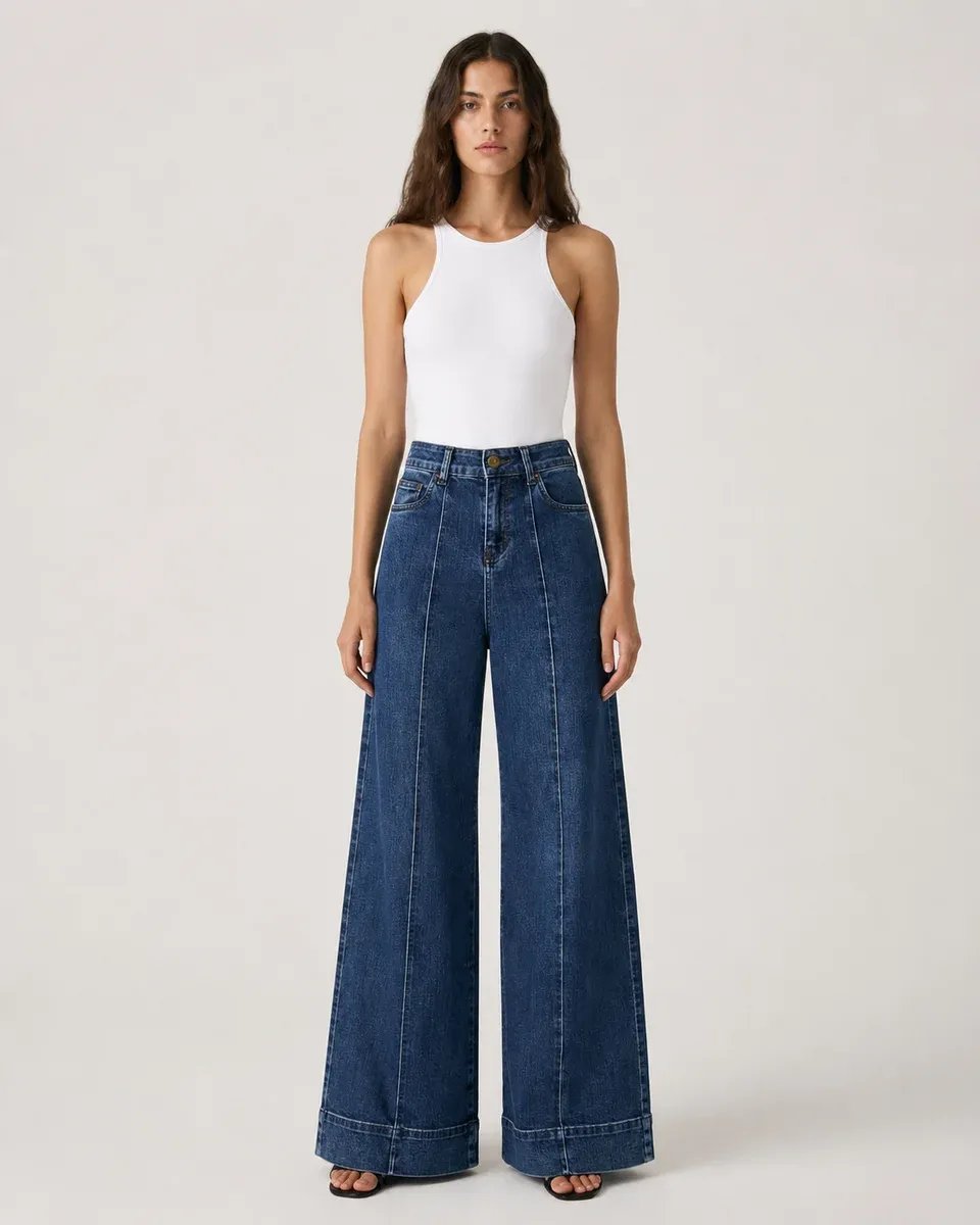 Pantalon Wide Leg de Mezclilla Azul Clasica para Mujer - Image 4