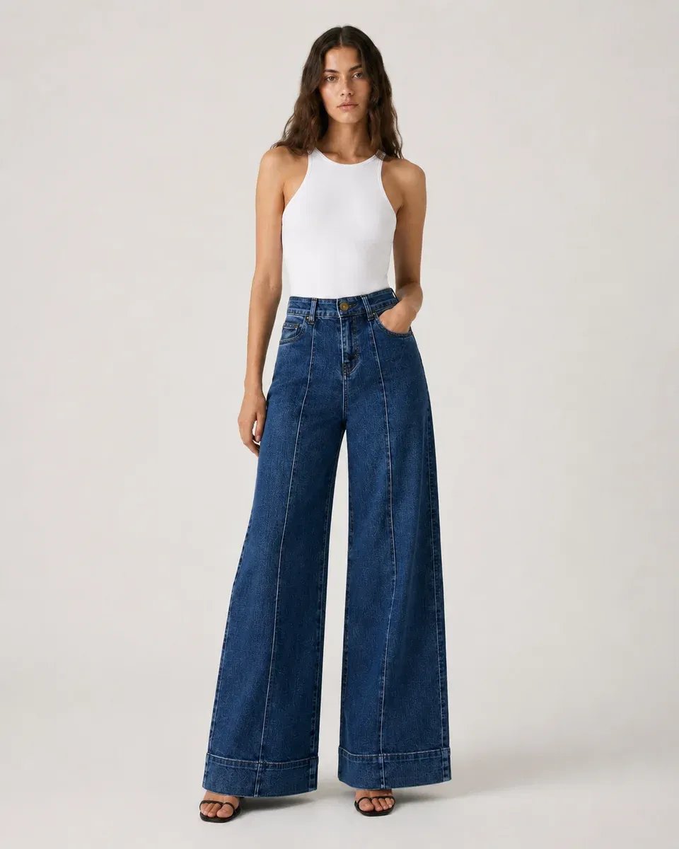Pantalon Wide Leg de Mezclilla Azul Clasica para Mujer - Image 2
