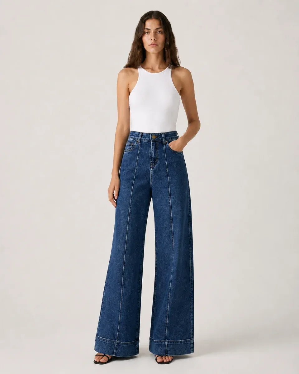 Pantalon Wide Leg de Mezclilla Azul Clasica para Mujer - Image 5