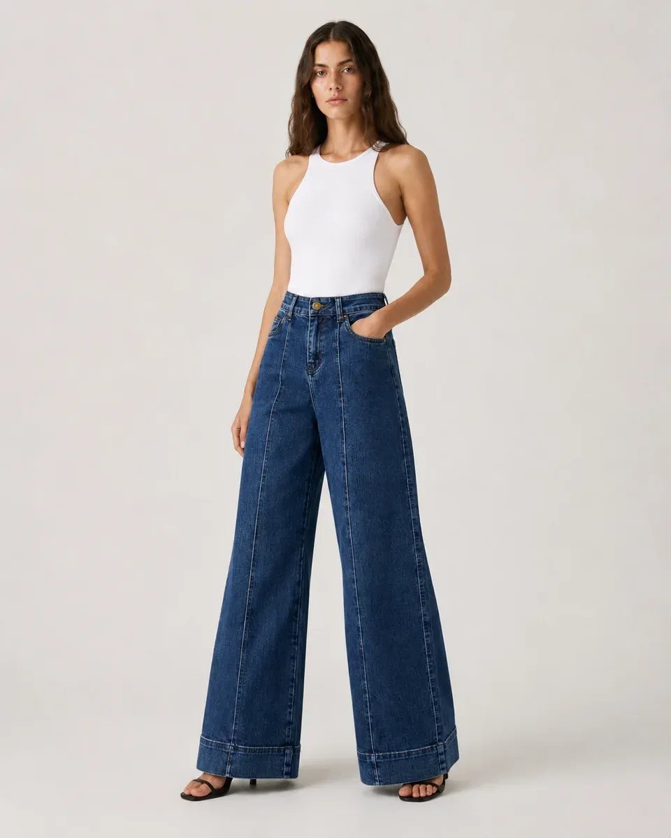 Pantalon Wide Leg de Mezclilla Azul Clasica para Mujer - Image 6