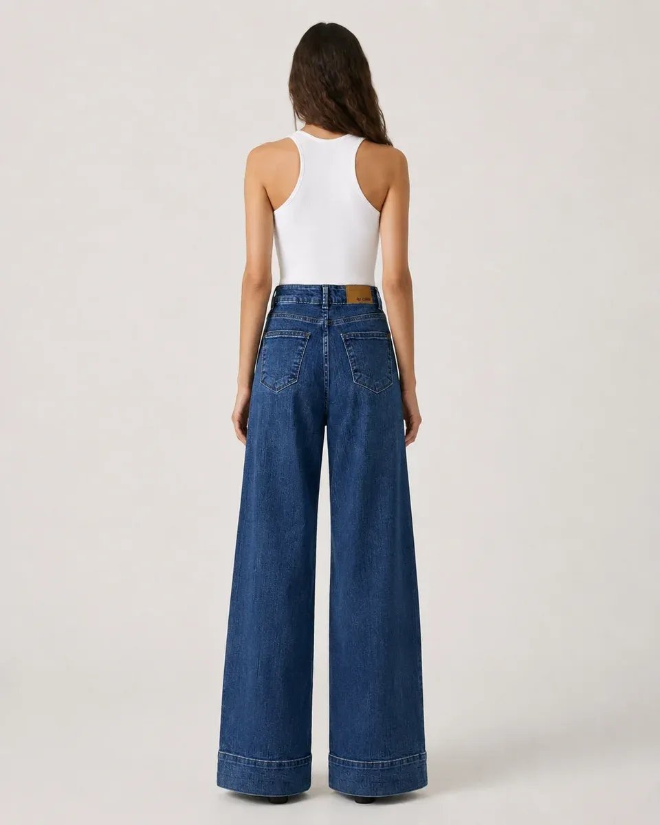 Pantalon Wide Leg de Mezclilla Azul Clasica para Mujer - Image 7