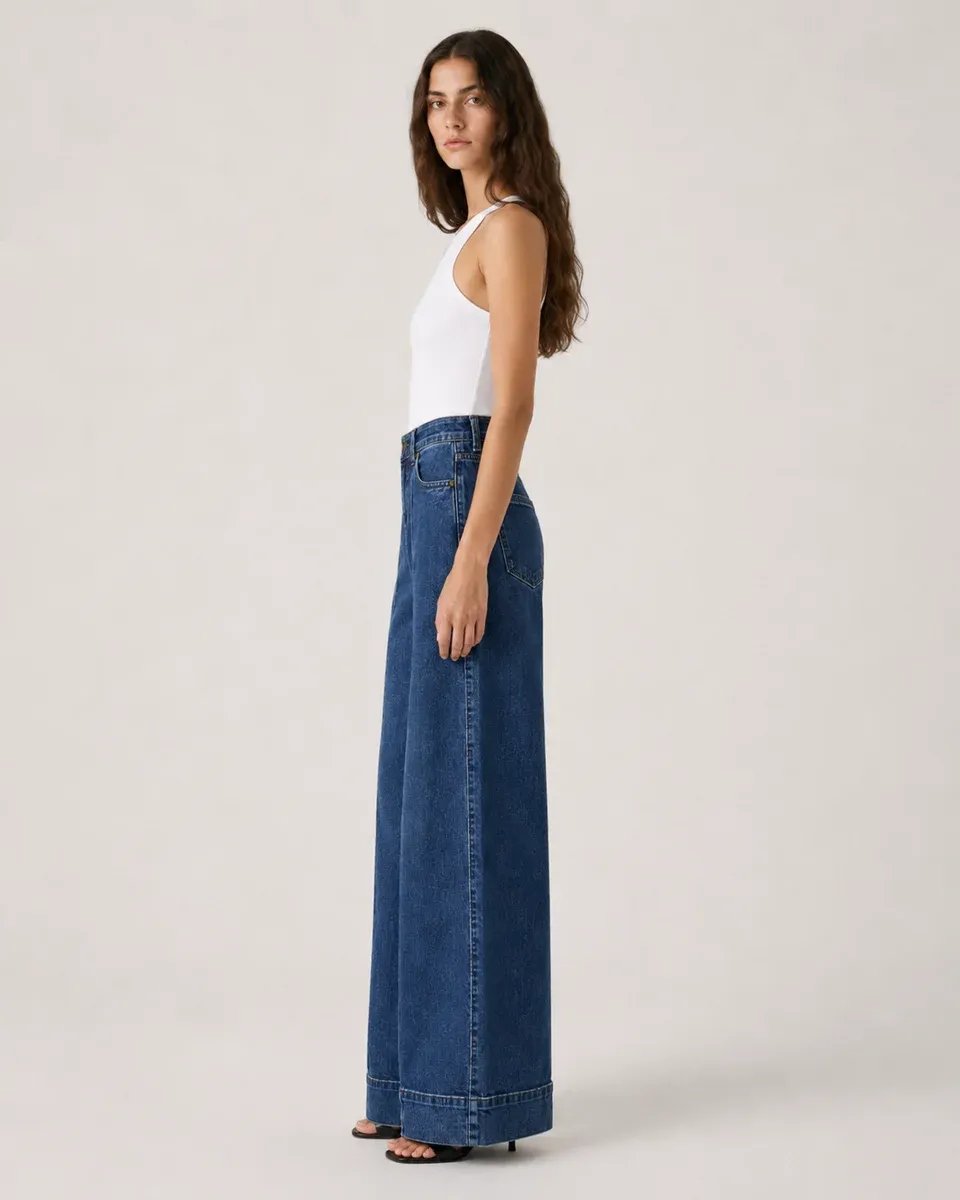 Pantalon Wide Leg de Mezclilla Azul Clasica para Mujer - Image 9