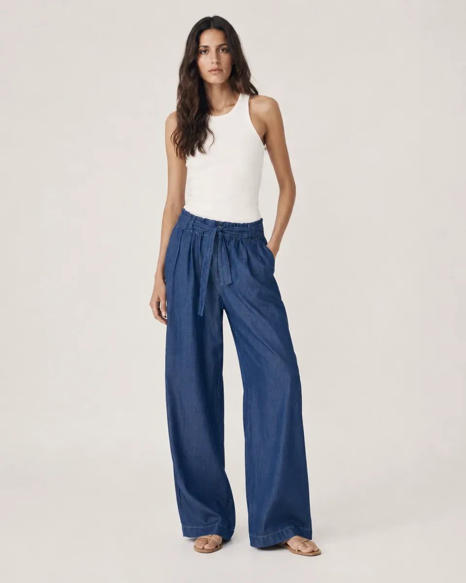 Pantalon Wide Leg de Mezclilla Azul con Cinturon para Mujer - Image 3