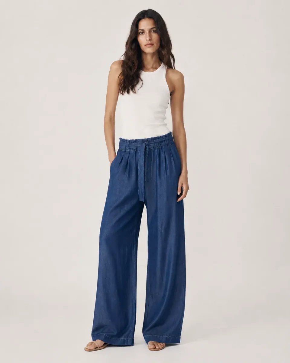 Pantalon Wide Leg de Mezclilla Azul con Cinturon para Mujer - Image 4