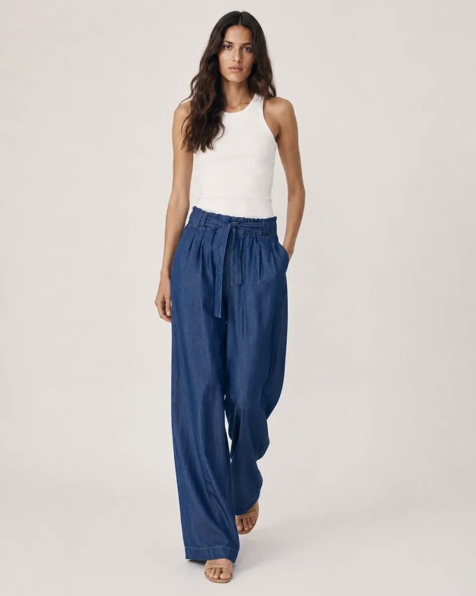 Pantalon Wide Leg de Mezclilla Azul con Cinturon para Mujer - Image 7