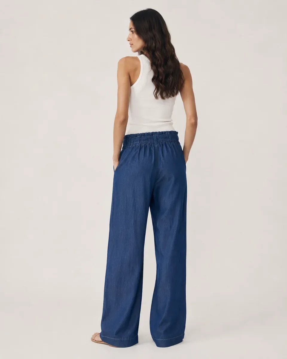 Pantalon Wide Leg de Mezclilla Azul con Cinturon para Mujer - Image 8