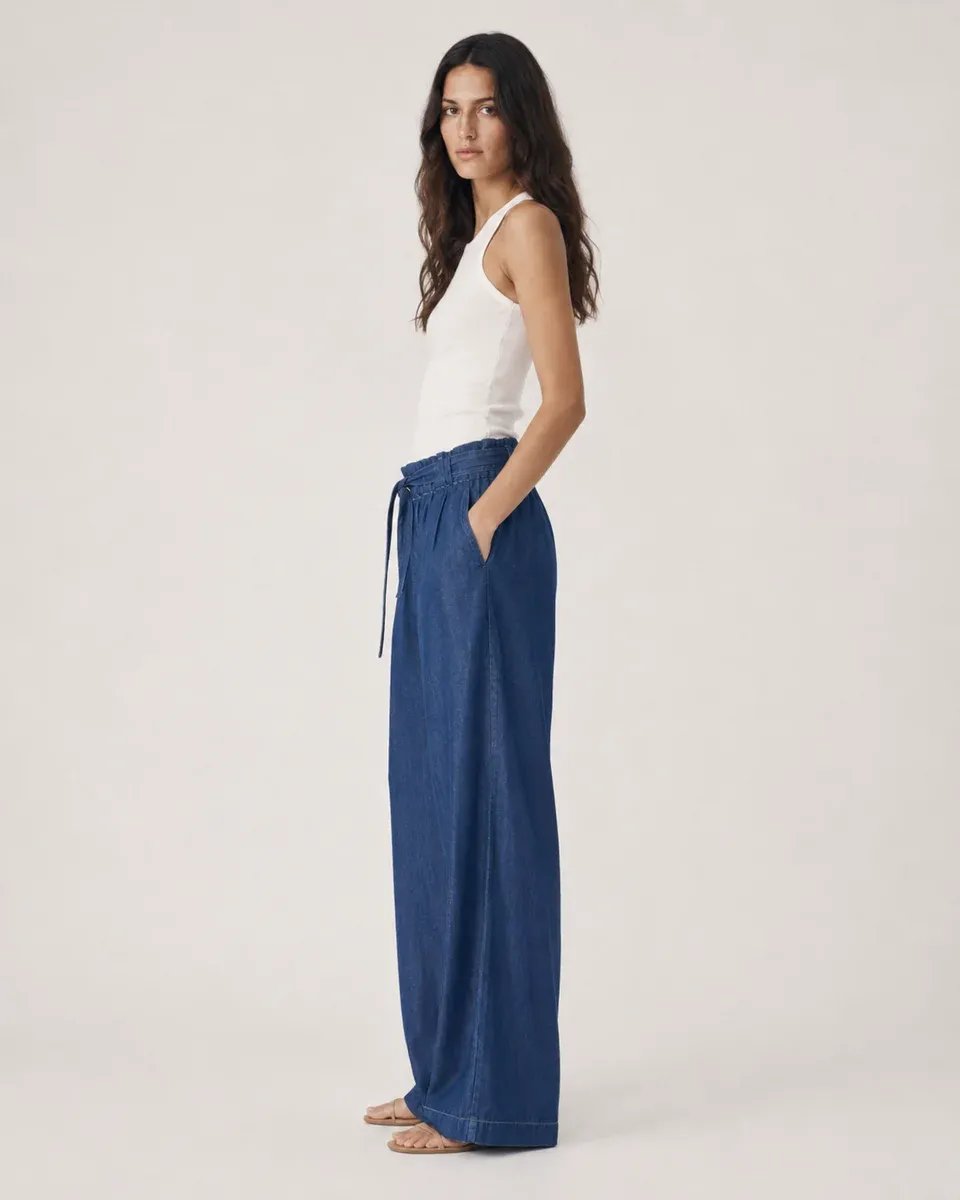 Pantalon Wide Leg de Mezclilla Azul con Cinturon para Mujer - Image 9