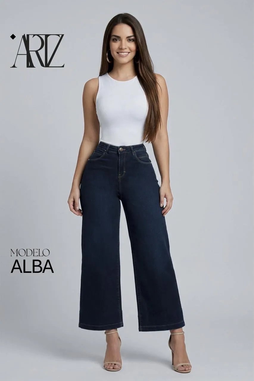 Pantalon Wide Leg de Mezclilla Azul Oscuro para Mujer - Image 4