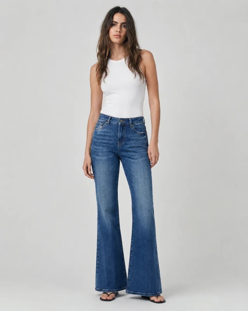 Pantalon Acampanado de Mezclilla Azul Tiro Alto para Mujer - Image 2