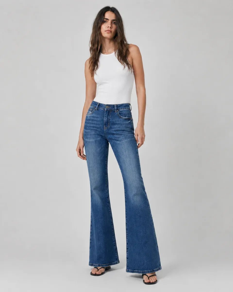 Pantalon Acampanado de Mezclilla Azul Tiro Alto para Mujer - Image 5