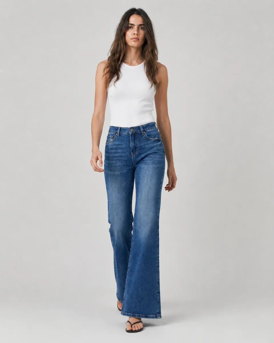 Pantalon Acampanado de Mezclilla Azul Tiro Alto para Mujer - Image 7