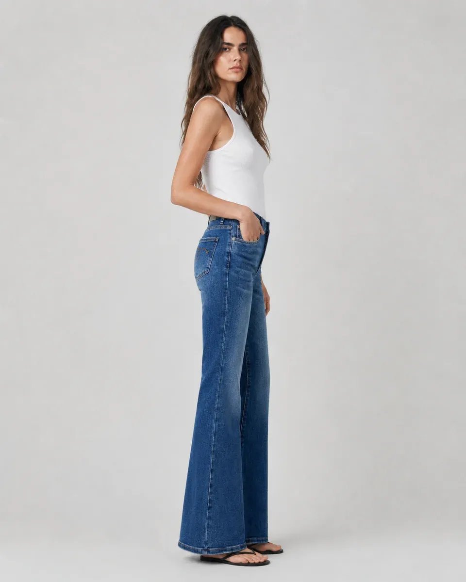 Pantalon Acampanado de Mezclilla Azul Tiro Alto para Mujer - Image 8