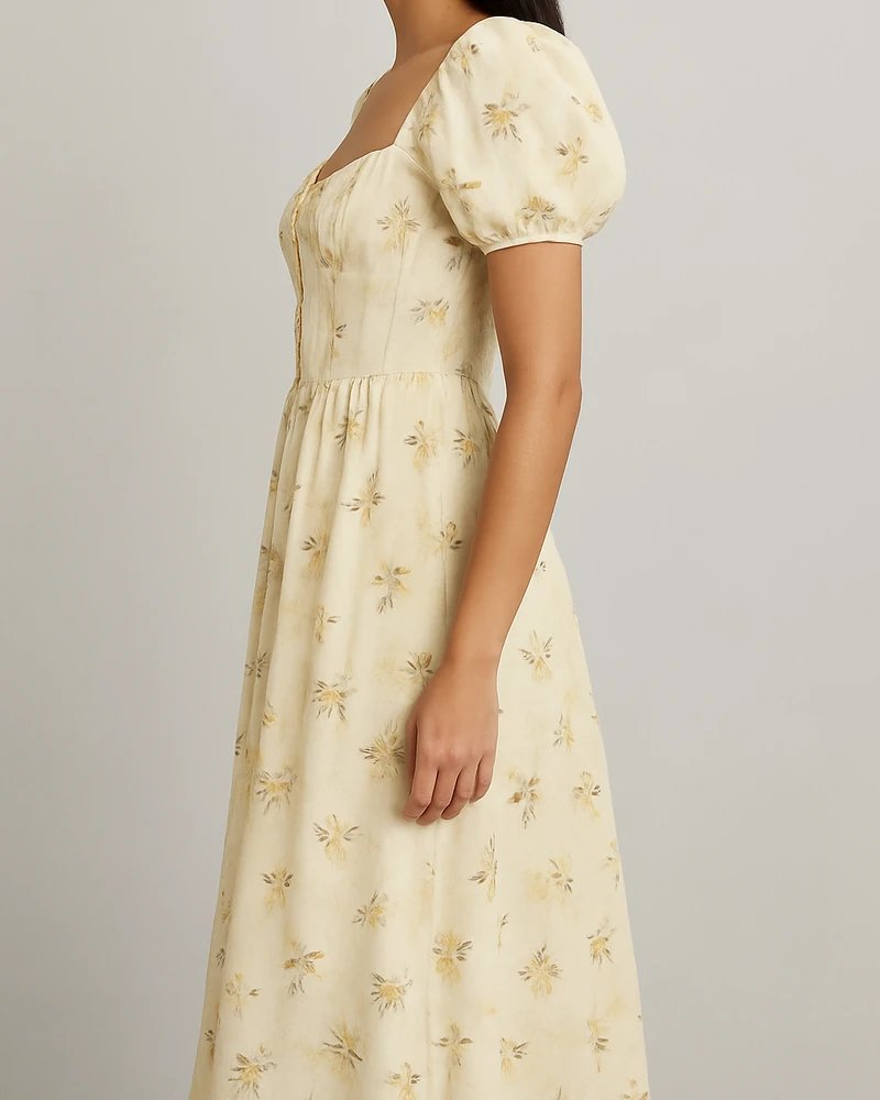 Vestido Midi Floral con Escote Corazon y Mangas Abullonadas para Mujer - Image 2