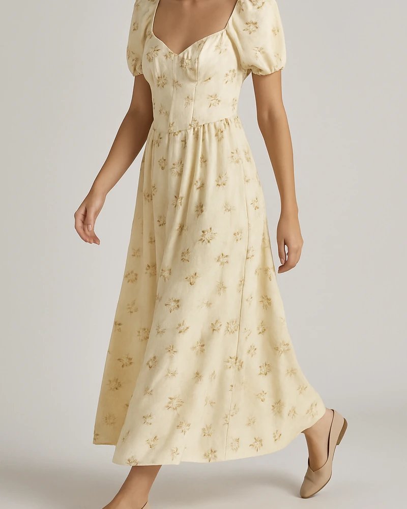Vestido Midi Floral con Escote Corazon y Mangas Abullonadas para Mujer - Image 3