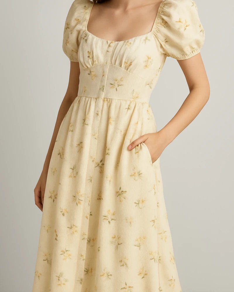Vestido Midi Floral con Escote Corazon y Mangas Abullonadas para Mujer - Image 4