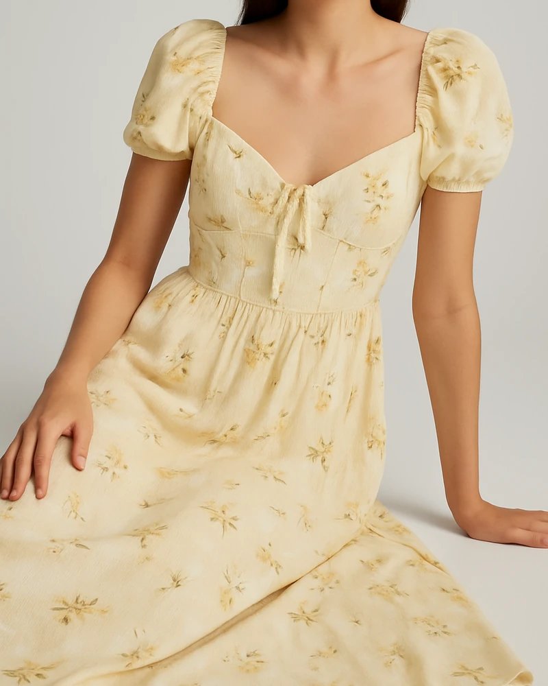 Vestido Midi Floral con Escote Corazon y Mangas Abullonadas para Mujer - Image 5