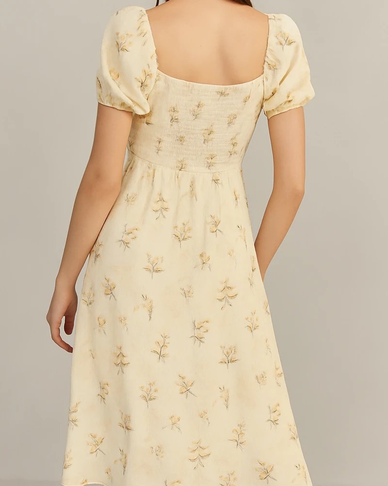 Vestido Midi Floral con Escote Corazon y Mangas Abullonadas para Mujer - Image 6