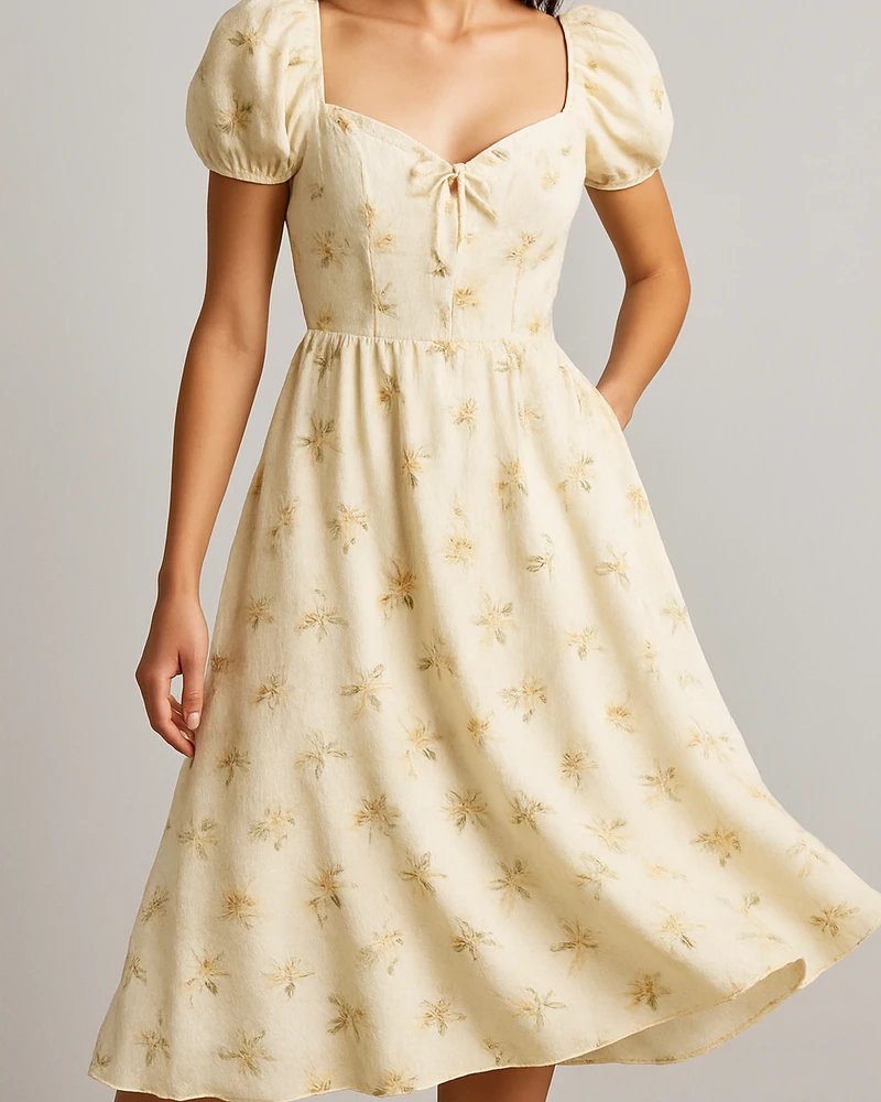 Vestido Midi Floral con Escote Corazon y Mangas Abullonadas para Mujer - Image 7