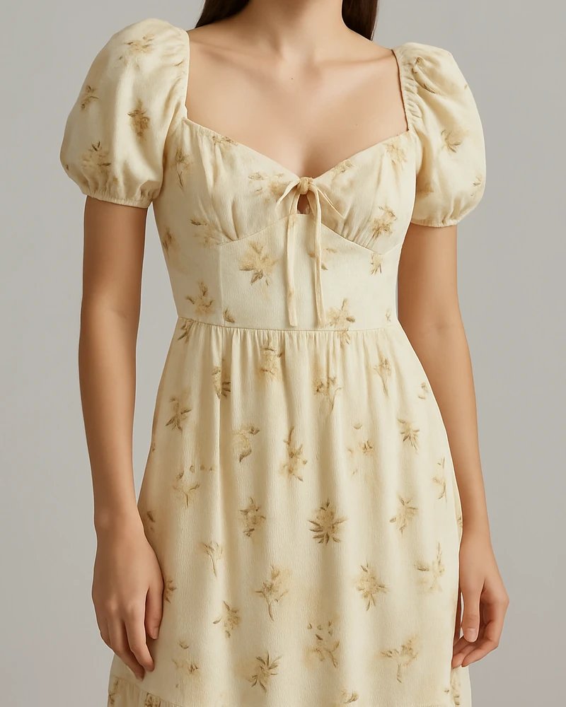 Vestido Midi Floral con Escote Corazon y Mangas Abullonadas para Mujer - Image 8
